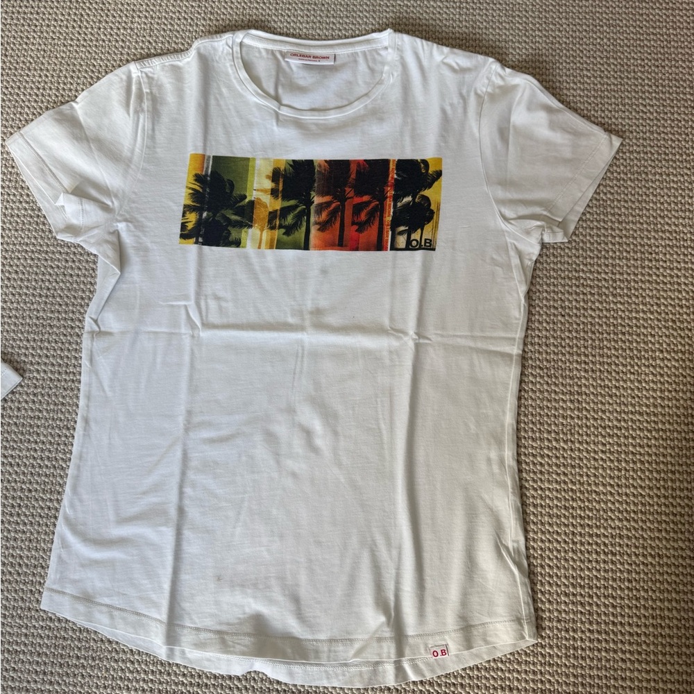 Orlebar Brown White Tee with Tropical Print